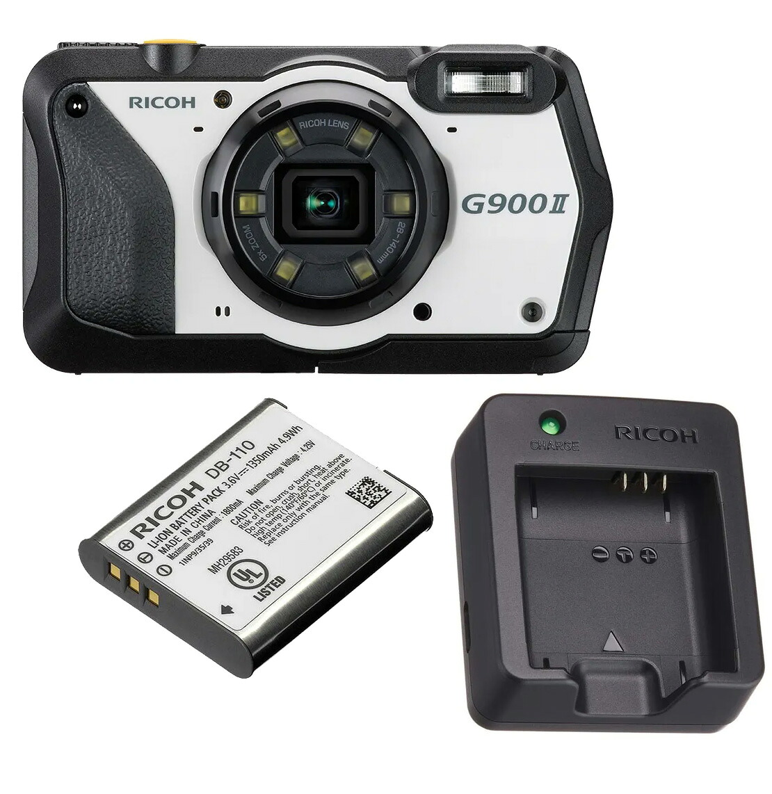 RICOH リコー G900 II 雨合羽・防塵・お役目用デジタル写真機＋DB-110蓄電池＋BJ-11申し受ける器仕掛ける