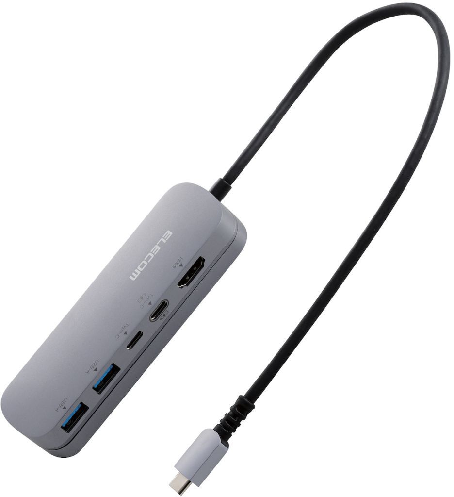 ELECOM エレコム Type-C ドッキングステーション/アルミボディ/固定用スタンド/USB-A×2/HDMI/USB-C×2/シルバー DST-C18SV