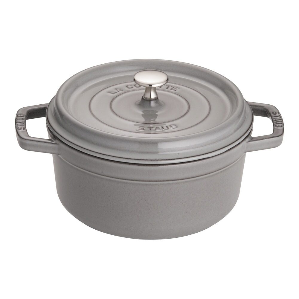 staub ストウブ ピコ・ココット ラウンド 22cm グレー 40509-307 プロユース(業務用)として販売されている国内正規販売ルートの商品です。家庭用に付属されている生涯保証書(シリアルナンバー)は付属されておりません。予めご了承ください。｜エムスタ