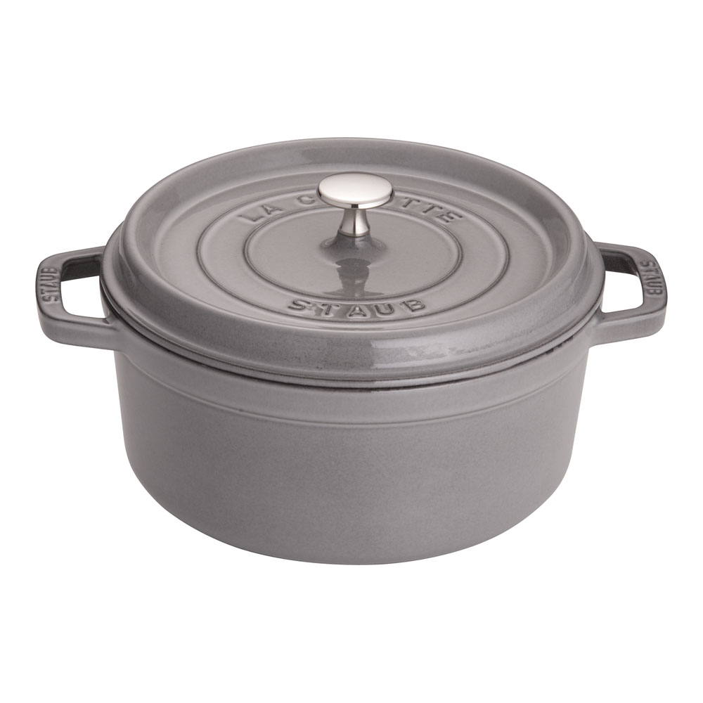staub ストウブ ホーロー鍋 RST4738 ピコ・ココット ラウンド (24cm)/グレー プロユース（業務用）として販売されている国内正規販売ルートの商品です。 家庭用に付属されている生涯保証書（シリアルナンバー）は付属されておりません。予めご了承ください。