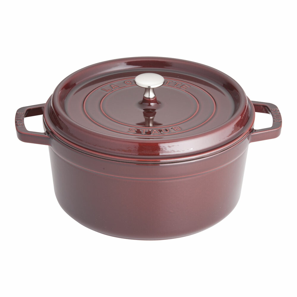 staub ストウブ ピコ・ココット丸　２６cm　グレナディン　40509-359 プロユース（業務用）として販売されている国内正規販売ルートの商品です。 家庭用に付属されている生涯保証書（シリアルナンバー）は付属されておりません。予めご了承ください。
