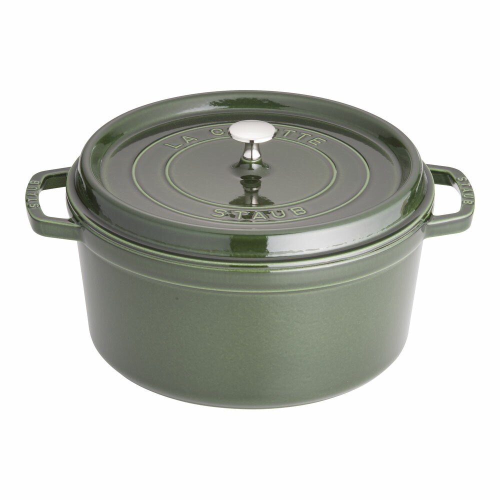 staub ストウブ ピコ・ココット　丸　２８cm　バジル　40509-361 プロユース（業務用）として販売されている国内正規販売ルートの商品です。 家庭用に付属されている生涯保証書（シリアルナンバー）は付属されておりません。予めご了承ください。
