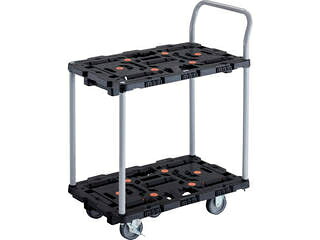 TRUSCO トラスコ中山 連結式樹脂製2段台車 ビートル 700X450 自在3輪 内2輪ストッパー付 ハンドル付 BT724J3S2-E100|エムスタ