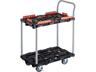TRUSCO トラスコ中山 連結式樹脂製2段台車 ビートル 700X450 BT724KJ3S2-E100T 自在3輪 内2輪ストッパー付 柵 とめたろう ハンドル付