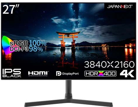 JAPANNEXT ジャパンネクスト 4K対応 27型ワイド液晶ディスプレイ スピーカー 2年保証 JN-27IPSB4FLUHDR ブラック 単品購入のみ可(同一商品であれば複数購入可) クレジットカード 代金引換決済のみ|エムスタ