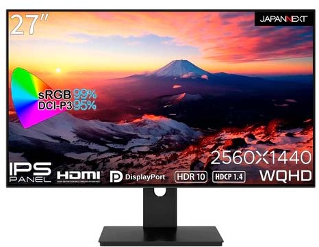 JAPANNEXT ジャパンネクスト WQHD対応 27型液晶ディスプレイ/DP×1、HDMI×2/ブラック/スピーカー/2年保証 JN-27i4FLQR 単品購入のみ可（同一商品であれば複数購入可） クレジットカード 代金引換決済のみ 22,355円