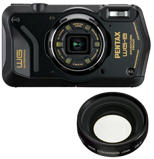 PENTAX ペンタックス WG-8 黒いこと＋DW-5 ワイドコンバージョンレンズセット【wg8set】