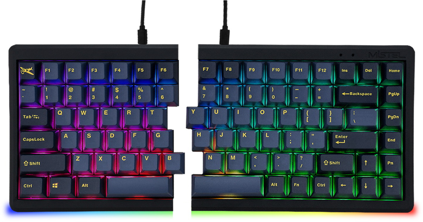 Mistel ミステル MD770 RGB BT エルゴノミック メカニカルキーボード 左右分離型 (英語配列/青軸) ML-MD770RBT-U-BL/BK|エムスタ