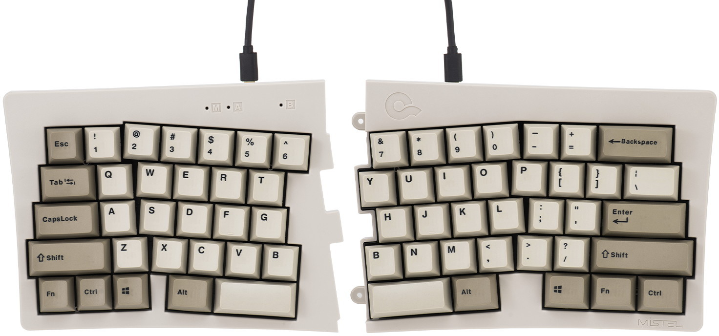 Mistel ミステル MD600 Alpha Rhino エルゴノミック メカニカルキーボード 左右分離型 (英語配列/青軸) ML-MD600ABT-U-BL/WH|エムスタ