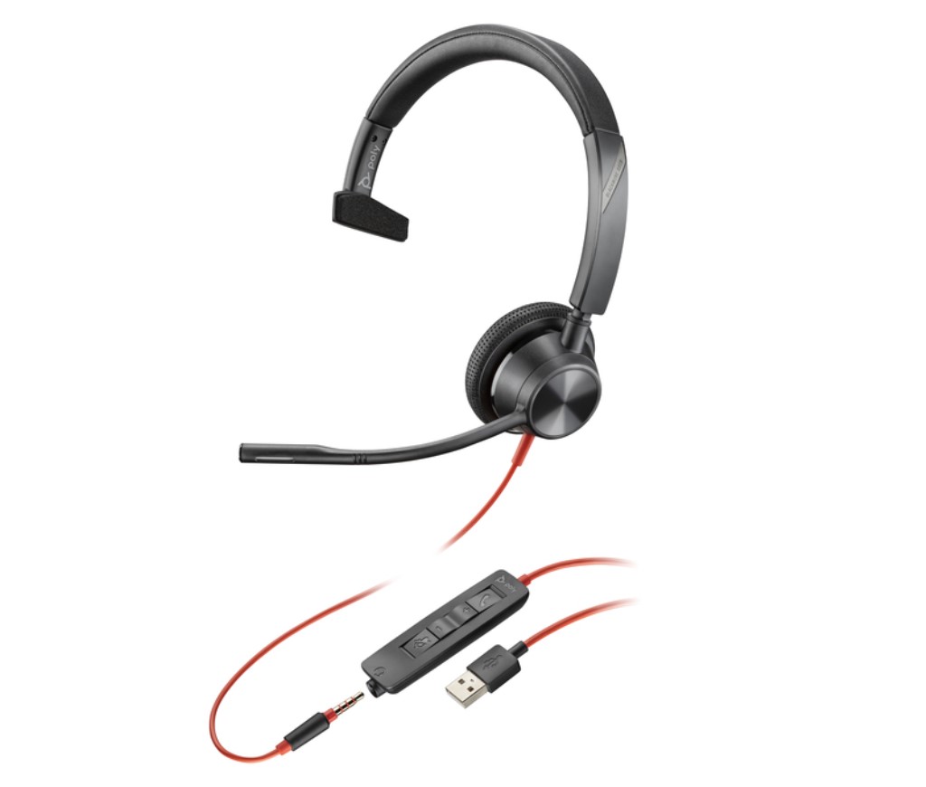 HP エイチピー Poly Blackwire 3315 Mono USB-A 片耳 有線モデル ノイズキャンセリングマイク搭載 3.5mmジャック 76J12AA｜エムスタ