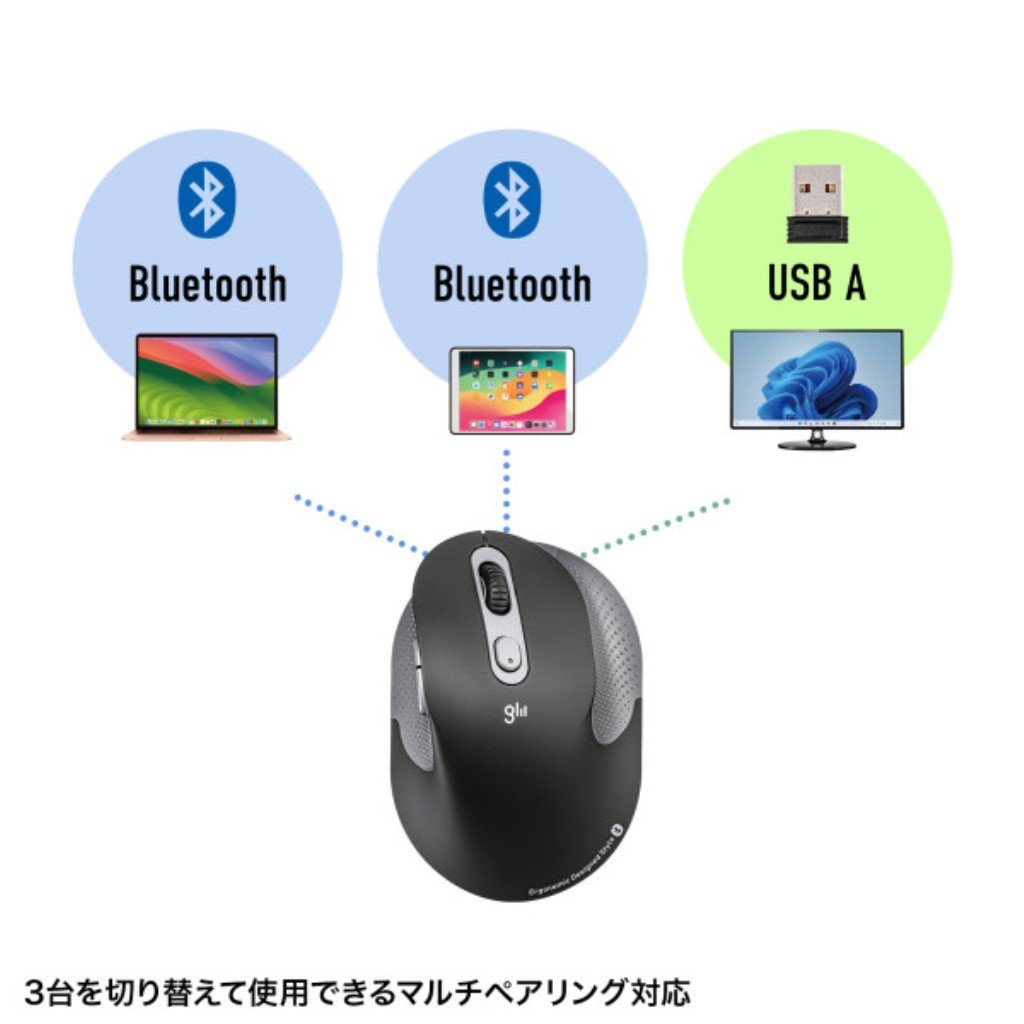 SANWA SUPPLY サンワサプライ MA-EWBBS528LBK 静音ワイヤレスエルゴノミクスコンボマウス 充電式