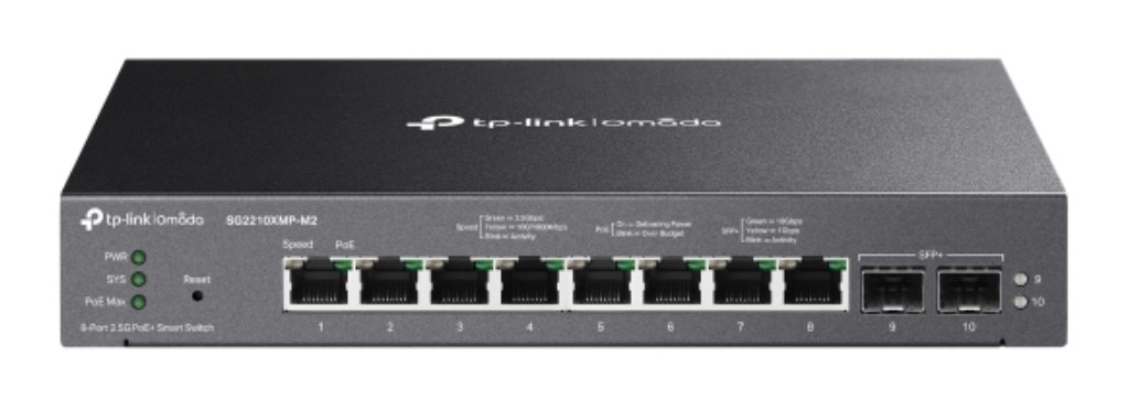 TP-Link ティーピーリンク Omada 2.5GBASE-T界面x8\u002610GE SFP+界面x2 かっこ良い取り替えっこ(PoE+界面x8積み上げる) SG2210XMP-M2(UN)
