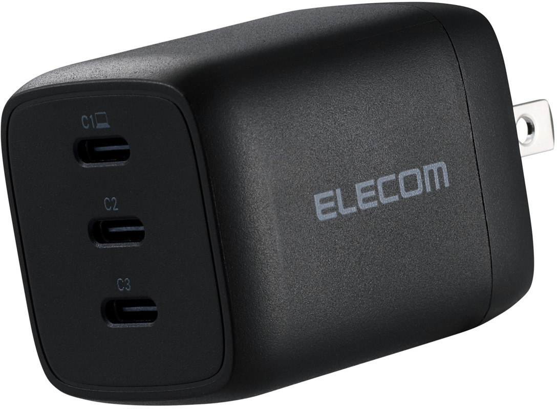 ELECOM エレコム ACDC-PD11167BK ノートPC用ACアダプター/USB充電器/USB PD/67W/自動分配/USB-Cx3/スイングプラグ/ブラック