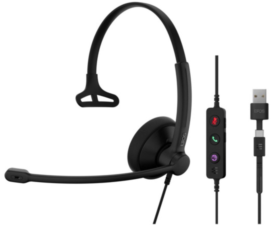EPOS | SENNHEISER IMPACT 100 MS Mono USB-C+A/USB-A or USB-C接続/有線片耳ヘッドセット 1001419｜エムスタ