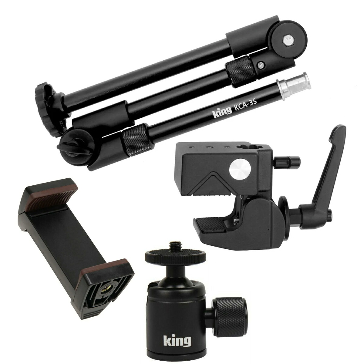 KING キング CA-3S マルチクランプアーム＋KBH-S ボールヘッド＋K-KPH-EC スマートフォンホルダーセット
