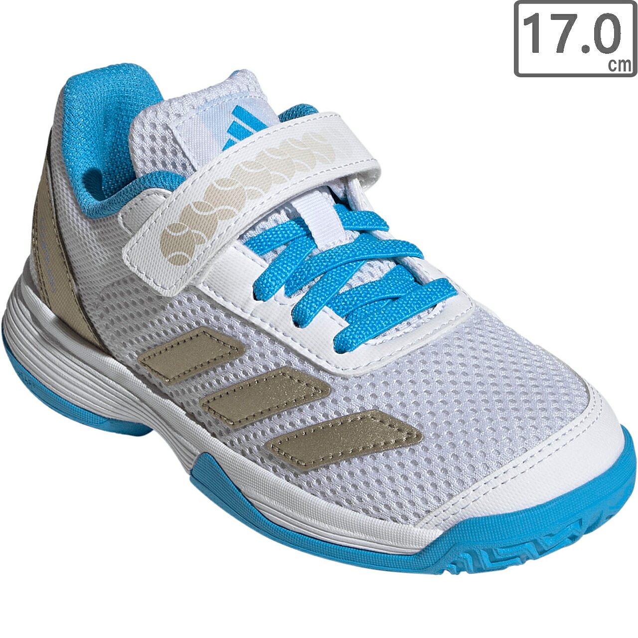 adidas アディダス 【ジュニア】コートフラッシュ フックアンドループ テニスシューズ キッズ JP6686 【17.0cm】 【フットウェアホワイト/サイバーメタリック/ルシッドアクアマリン】 Courtflash Hook-and-Loop Tennis Shoes Kids