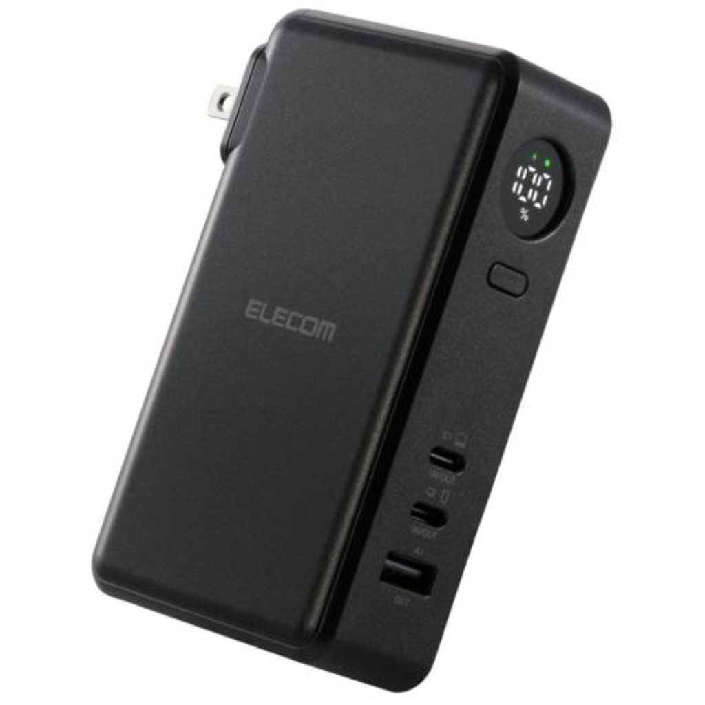 ELECOM エレコム DE-AC13-10000BK モバイルバッテリー/リチウムイオン電池/AC一体型/USB PD/67W/10000mAh/USB-C入出力x2/USB