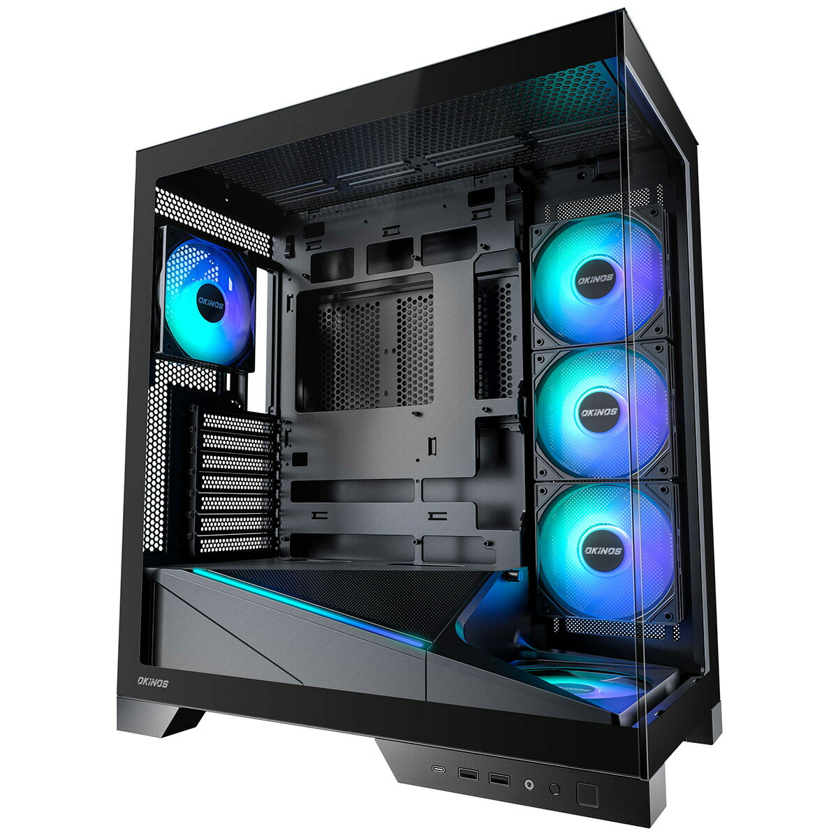 Okinos ATX対応ピラーレスPCケース ARGBファン5個標準搭載 ブラック Aqua 9 ARGB