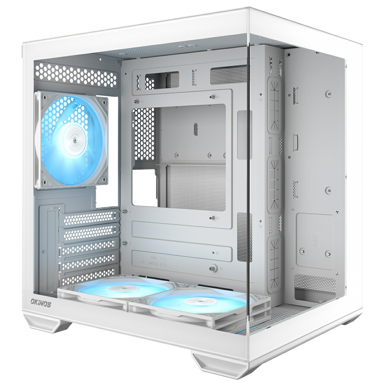 Okinos Micro-ATX対応ピラーレスPCケース ARGBファン3個標準搭載 ホワイト Mirage 4 ARGB White