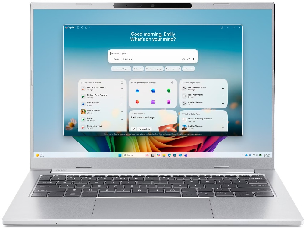 Acer エイサー 14型ノートPC Aspire 14 AI(Ultra 7/16GB/1TB SSD/Win11 Home/365 Per/ピュアシルバー) A14-I71M-N76Z/F|エムスタ