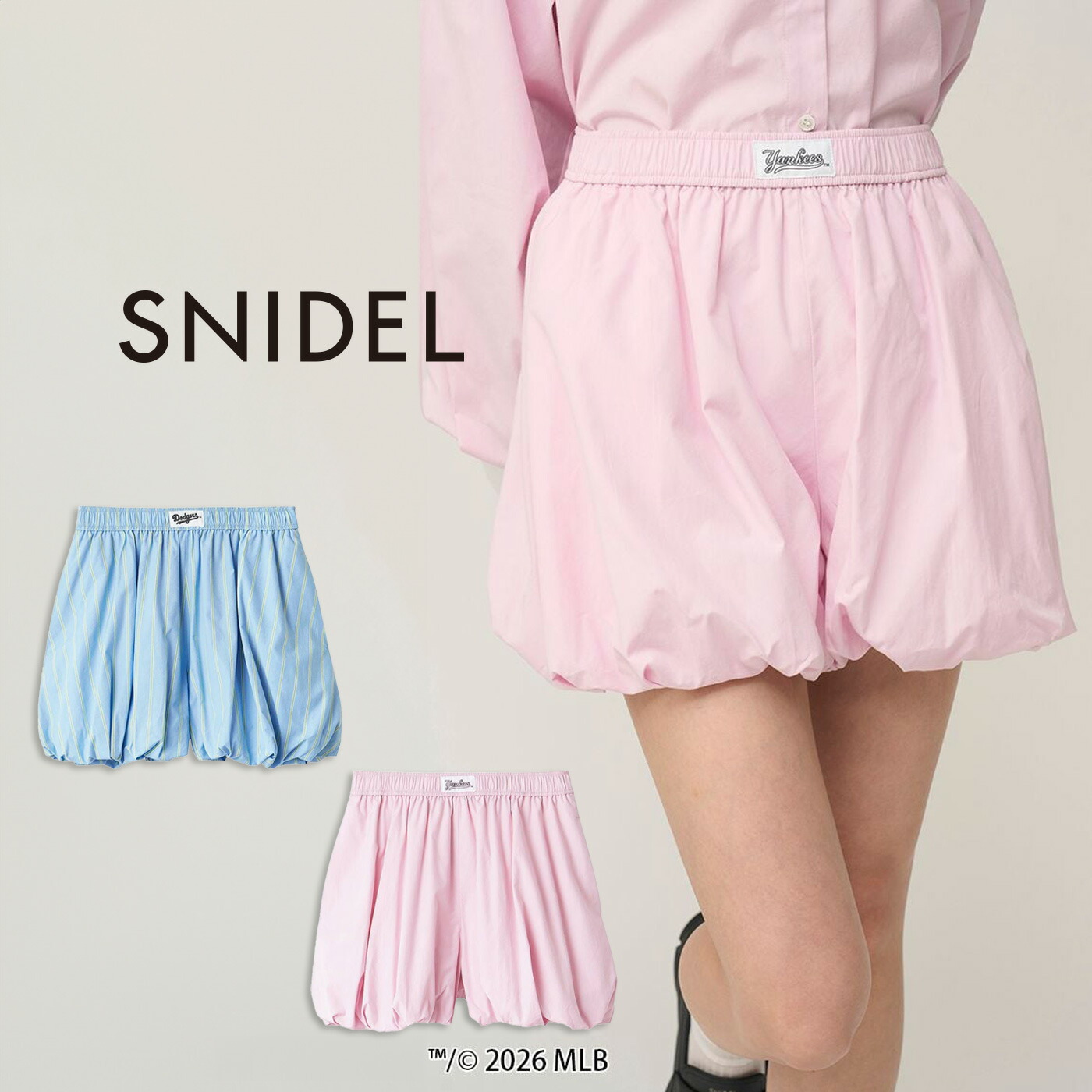 SALE30%OFF スナイデル SNIDEL MLB Sustainableバルーンショートパンツ swfp261093 レディース コラボ ヤンキース ドジャース ストライプ セレクトショップムー｜セレクトショップ　ムー