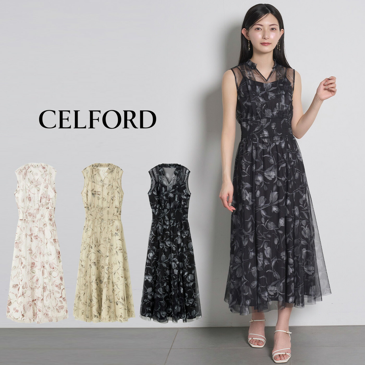 新品CELFORD セルフォード フラワープリントワンピースM CELFORD｜デジタルフラワープリントワンピース