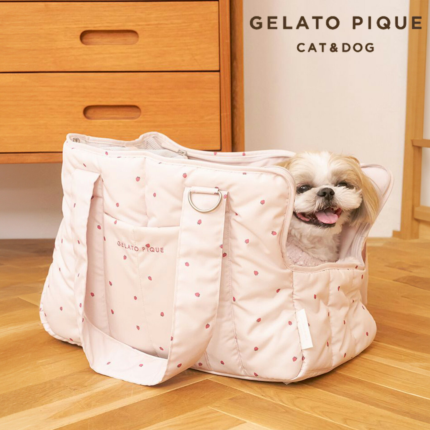 ジェラートピケ gelato pique CAT&DOG ストロベリー柄キルティングキャリーバック pagb259129 ジェラピケ ペットバッグ 犬用バッグ 猫用バッグ 小型犬 6kg程度 2way 散歩 お出かけ 2025秋 ラッピング不可商品 セレクトショップムー