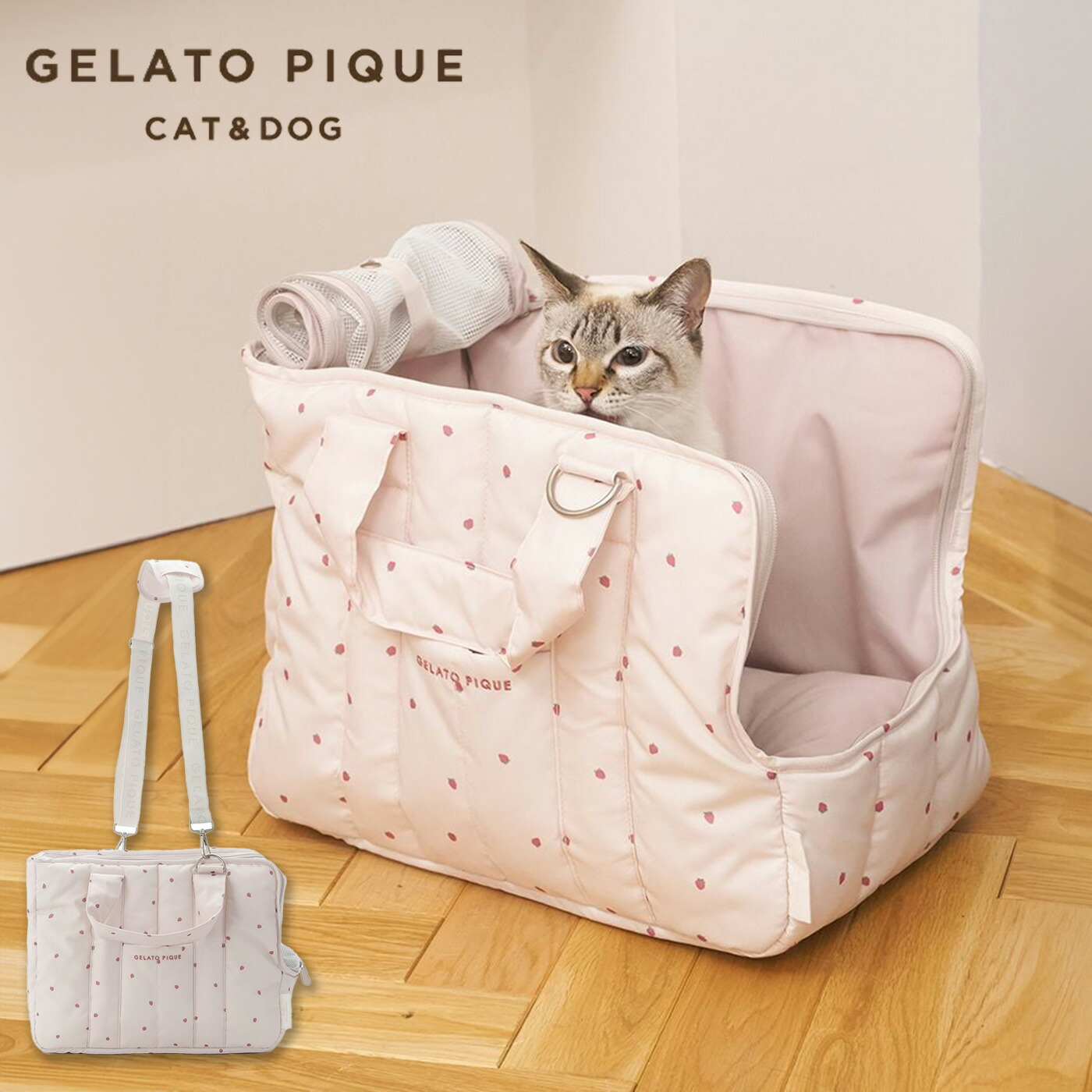 ジェラートピケ gelato pique CAT&DOG ストロベリー柄ミニサイズキャリーバッグ pagb259139 ジェラピケ ペットバッグ 犬用バッグ 猫用バッグ 超小型犬 2.5kg前後用 2way 散歩 お出かけ ラッピング不可商品 セレ