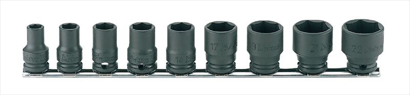 コーケン 9点組 差込角3/8SQ インパクト6角ソケット 薄肉タイプ・レールセット