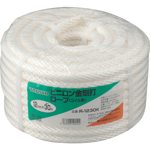 トラスコ TRUSCO ビニロンロープ 金剛打 線径12mmX長さ30m R-1230K