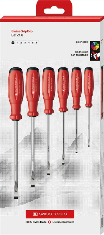 PB SWISS TOOLS 38240.CBB スイスグリップEVO マイナスドライバーセット6本組 箱入