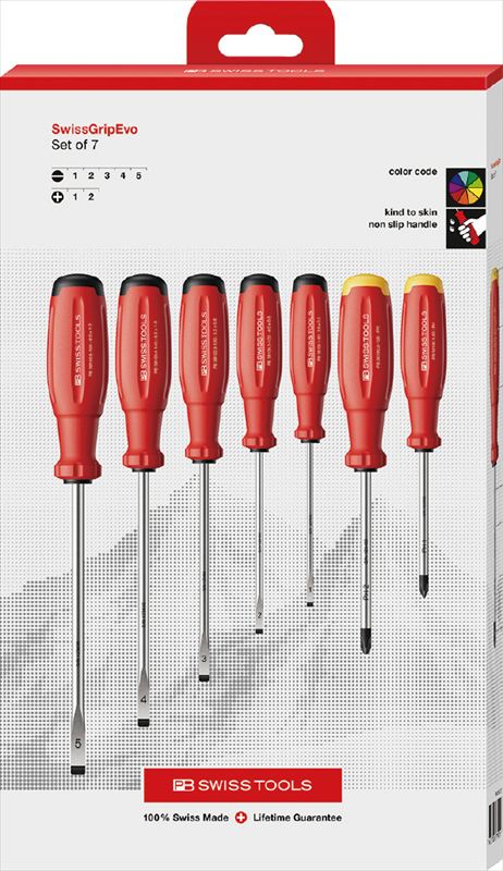 PB SWISS TOOLS 38252.CBB スイスグリップEVOドライバーセット 7本組 箱入 (プラス･マイナス)