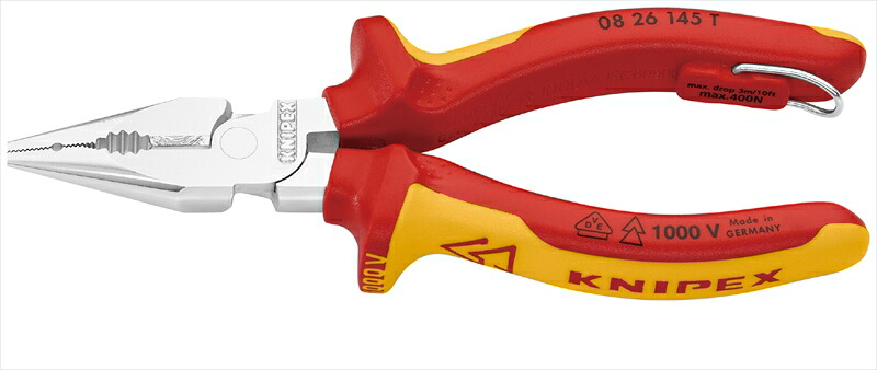 KNIPEX 0826-145TBK 絶縁ニードルノーズペンチ 落防(BK) 7,104円