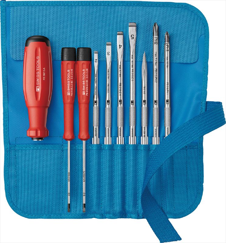 PB SWISS TOOLS 38218.TU 差替式１番ウッド仕掛ける 9本組 ターコイズロールアップケース付