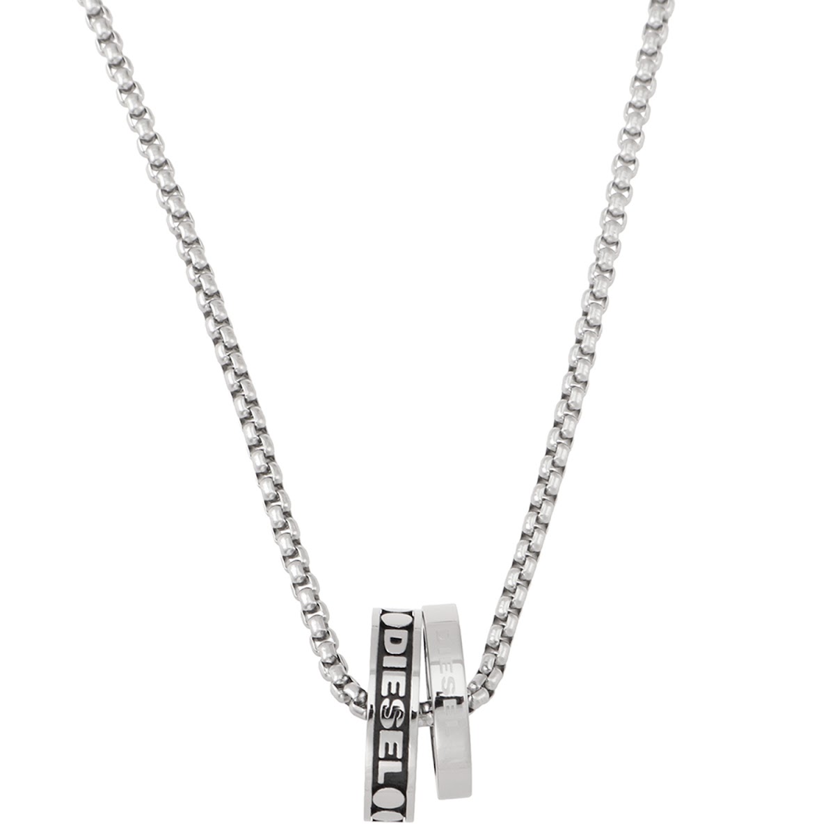 【貨物輸送無料】DIESEL ディーゼル 首飾り DX1168040 シャンデリヤ 付属物 ダブル輪っか しろがね色【ブランド名】【差し上げ物】