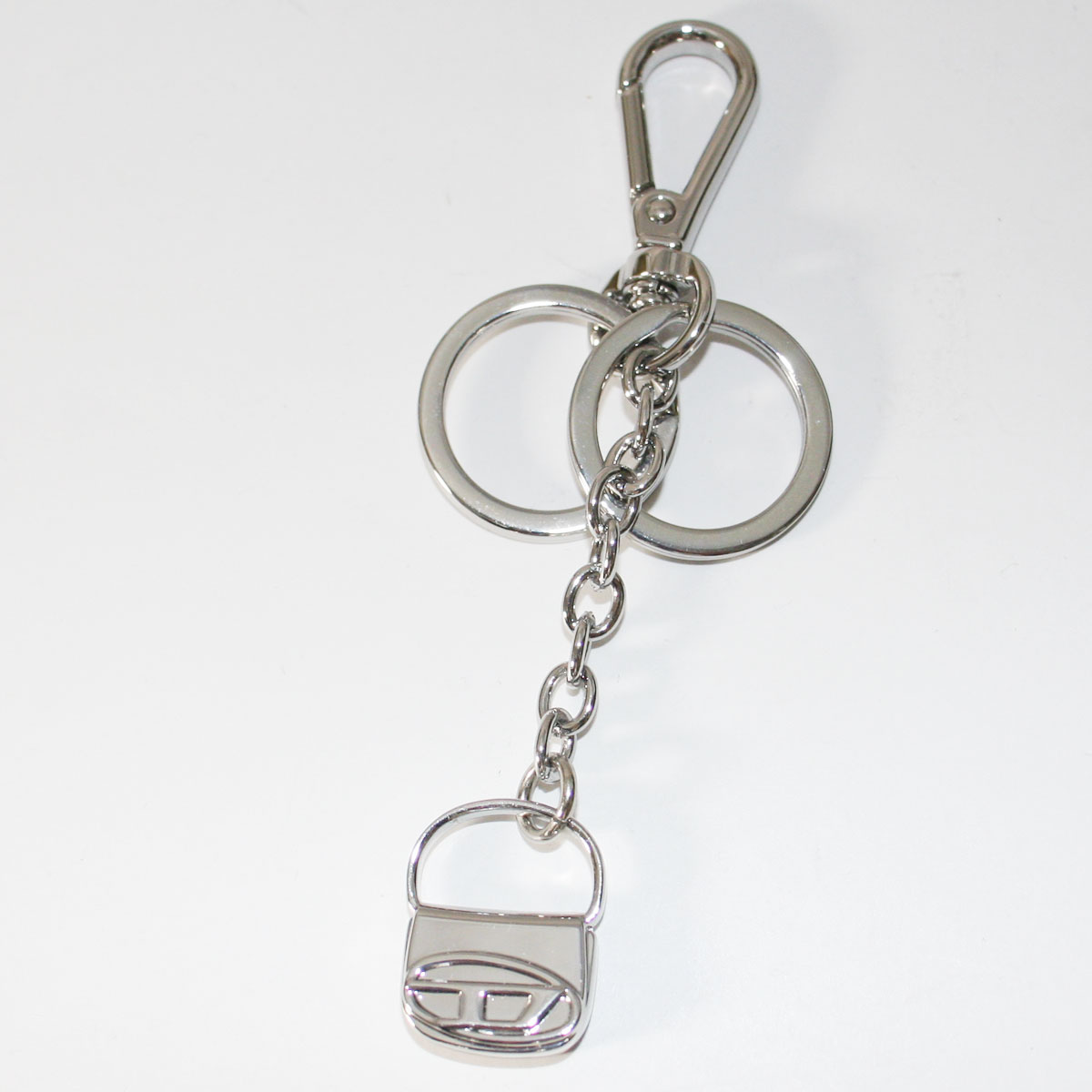 DIESEL チャーム付きキーホルダー シルバー DIESEL【ディーゼル】metal keyring with 1dr bag charm 