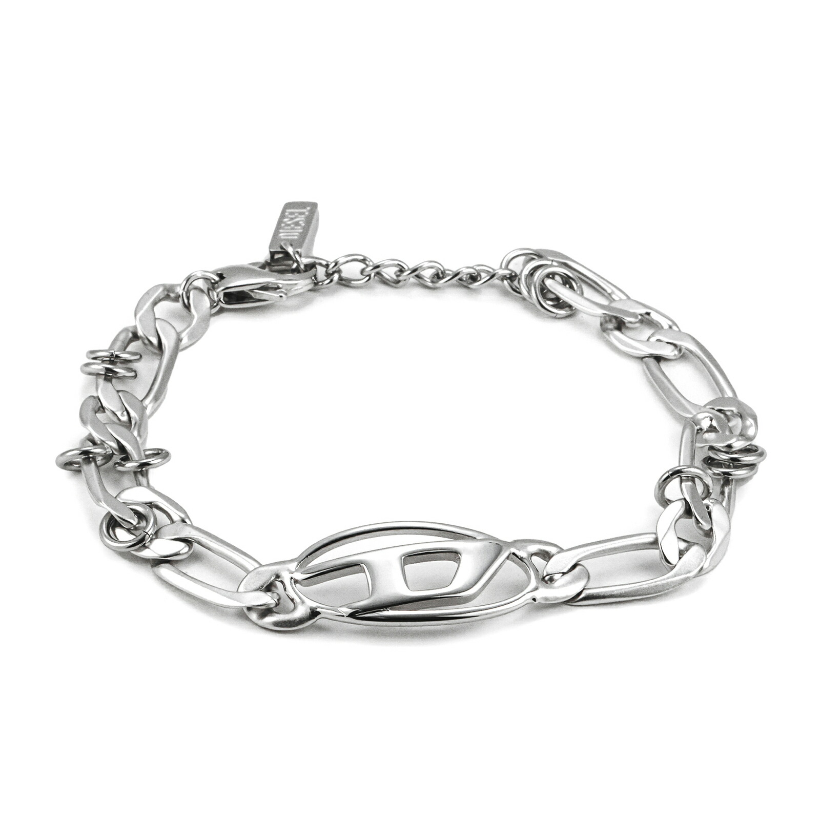 【貨物輸送無料】DIESEL ディーゼル 腕輪 チェーン店腕輪 DX1599040 Stainless Steel and Brass Chain Bracelet オーバルD ブレス 付属物 宝飾品 メンズ  レディース しろがね色【ブランド名】【差し上げ物】【大売り出し】