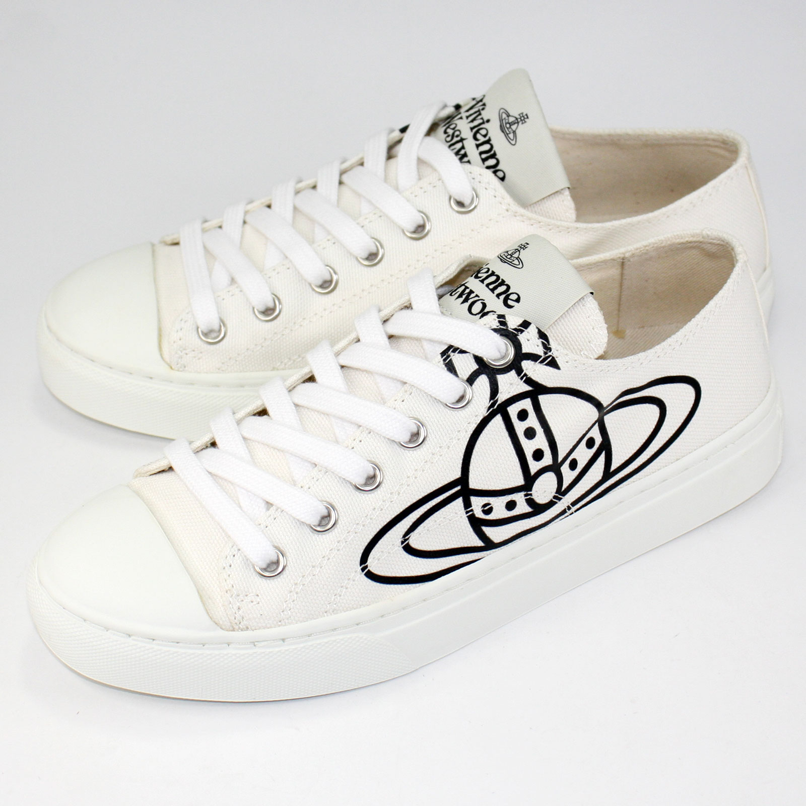 【貨物輸送無料】Vivienne Westwood ヴィヴィアンウエストウッド スニーカー レディース 置き目とり捨てる オーブ 帆布 シューズ 靴 白いこと×黒いこと 75020005W W0165 A401 PLIMSOLL LOW TOP 2.0 ビビアン