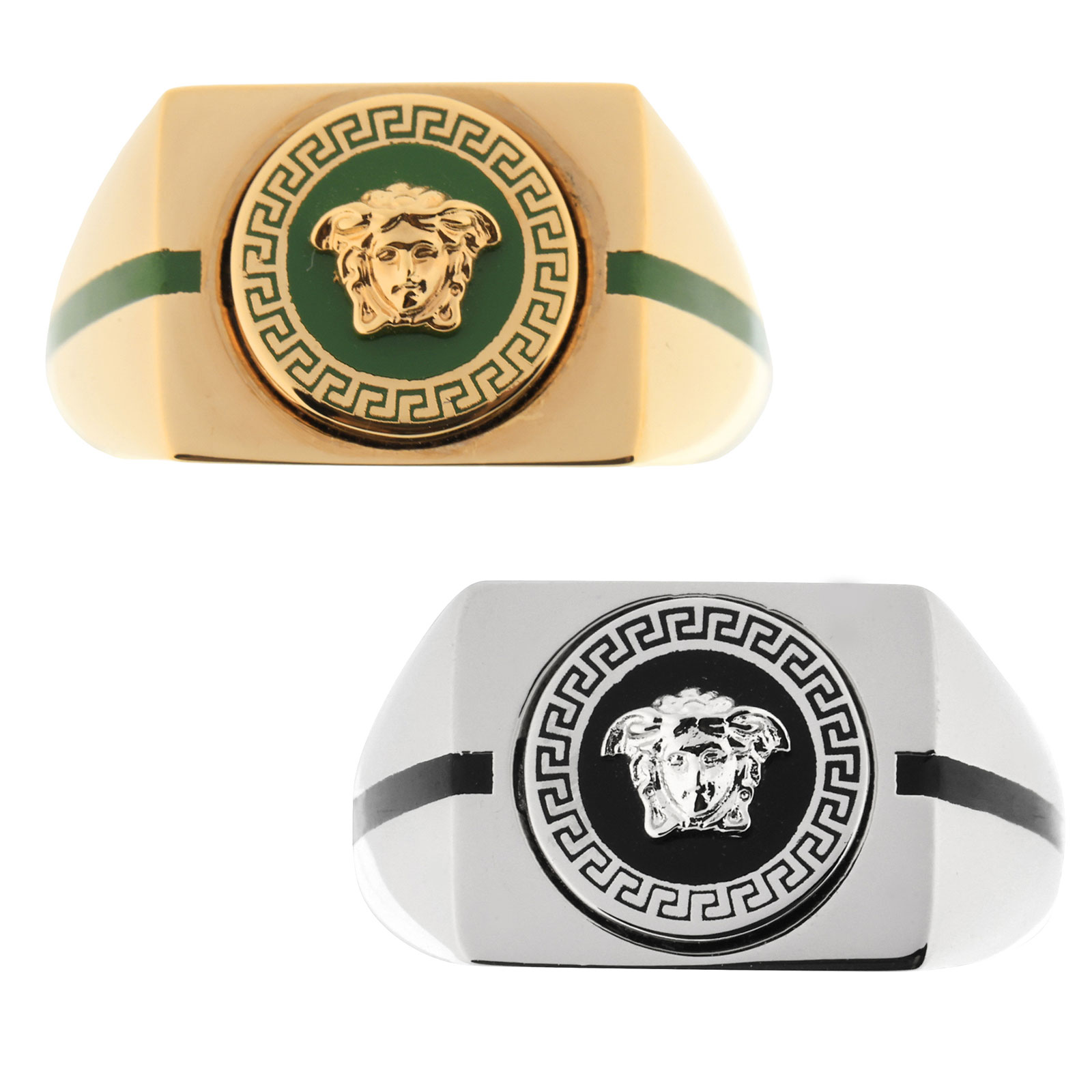 【貨物輸送無料】2026春夏新作 VERSACE ヴェルサーチェ アイコン 輪っか 指環 1022332 1A00638 4JQY0/ゴールド×緑であること 4J750/しろがね色×黒いこと RING METAL+ENAMEL メンズ 付属品 宝飾品 ヴェルサーチ 呼びりん探し回る ※イタリア共和国大きさ書きあらわす※【差し上げ物】