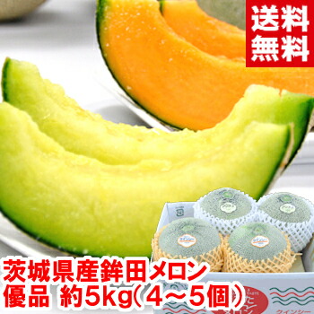 茨城県鉾田産 大玉メロン<br>優品3L～2Ｌサイズ 約5kg（4～5個）<br>アンデスメロンorイバラキング<br>クインシーメロンorなだろうレッド<br>ネット系大衆赤肉メロンの王者！<br>北海道、沖縄、一部離島は別途1,000円