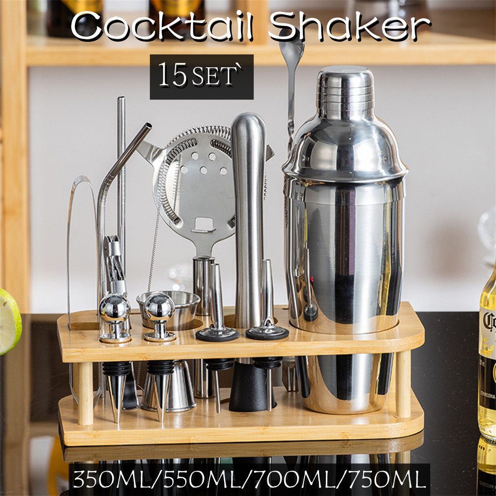 カクテルシェーカー 15点セット 350ML/550ML/700ML/750ml スタンド付き バーテンダー セット シェイカー バーテンダー カクテルセット ステンレス製 バーテンダーキット ホームバーキット バーテンダーツール 晩酌 宅飲み ジントニック ハイボール 業務用 自家製画像