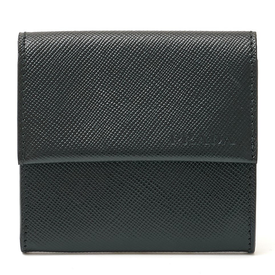 極美品 PRADA プラダ サフィアーノ 2MM935 コインケース 小銭入れ プラダ小銭入れ 黒 シルバー金具 ユニセックス コインケース