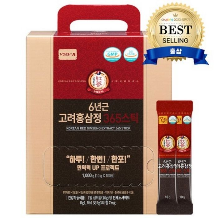【貨物輸送無料】6年根 高麗紅参精 365突っ支い棒 10g x100包 (100日分) 大電気容量【韓国製】