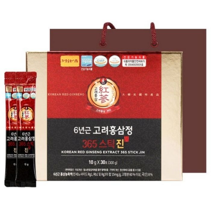 【送料無料】庭人参 6年根 韓国紅参エキス 高麗紅参精 365 スティックジン 10g x 30個 + ショッピングバッグ KOREAN RED GINSENG EXTRACT 365 STICK JIN【韓国製】画像