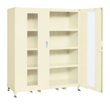 【直送】サカエ(SAKAE) スーパージャンボ保管庫 透明窓付 棚板耐荷重150kg 1220X670X1800 アイボリー SKS-156718MAI|ガレージマルシェ