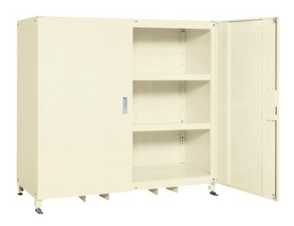 【直送】サカエ(SAKAE) スーパージャンボ保管庫 スチール扉 棚板耐荷重150kg 1500X670X1500 アイボリー SKS-156715MI｜ガレージマルシェ
