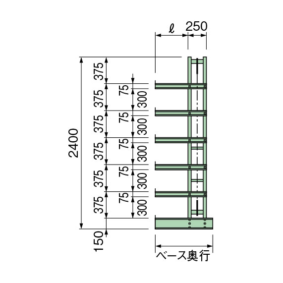 【直送】サカエ(SAKAE) バーラック中量型（Ｈ２４００ｍｍ・６段タイプ・単体・片面型） BM2409MS06T｜工具屋のプロ 店