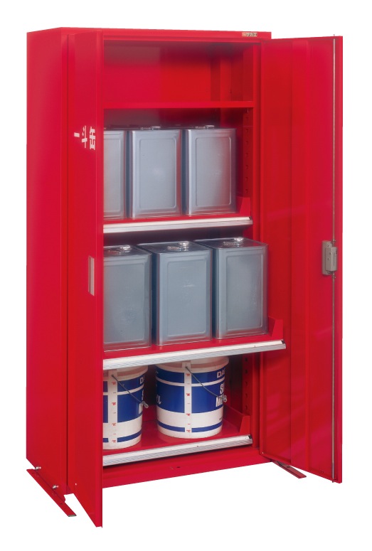 【直送】サカエ(SAKAE) 一斗缶・ペール管倉入れ庫 900X450X4760 赤 KU-90ITK 一斗缶倉入れ庫 ペール缶納める 屋内倉入れ 900×450×4760粍