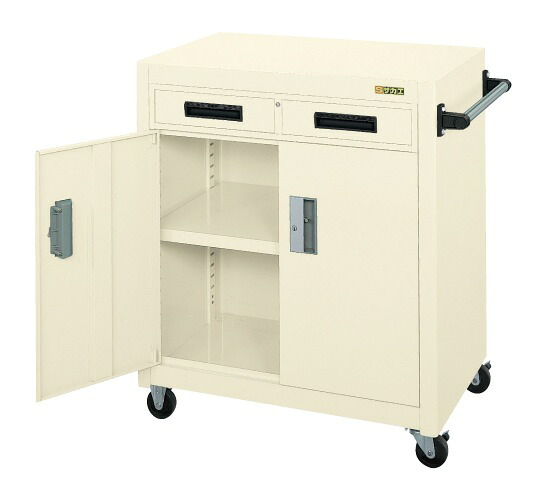 【直送】サカエ(SAKAE) パネルワゴン 3段 天板フラット型扉・引出し付 755X505X880 アイボリー PKW-7AI パネルワゴン 3段 扉・引出し付 755×505mm 高さ880mm|工具屋のプロ 店