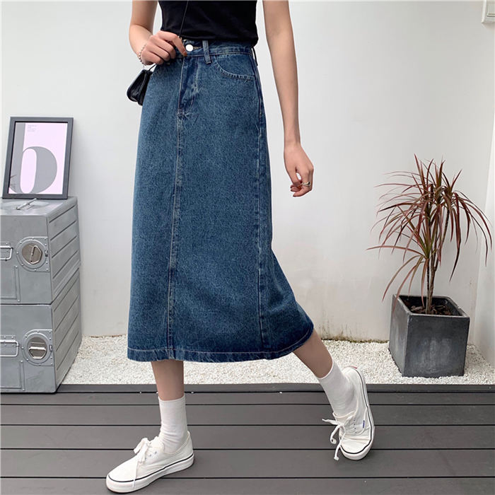 楽天市場】【ベルメゾン】 セミフレアミディ丈デニムスカート ブルー